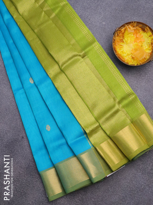 Silk cotton saree teal blue and light green with zari woven buttas and zari woven border