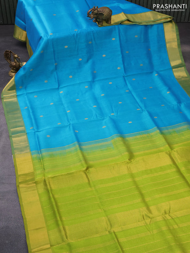 Silk cotton saree teal blue and light green with zari woven buttas and zari woven border