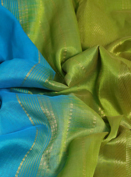 Silk cotton saree teal blue and light green with zari woven buttas and zari woven border