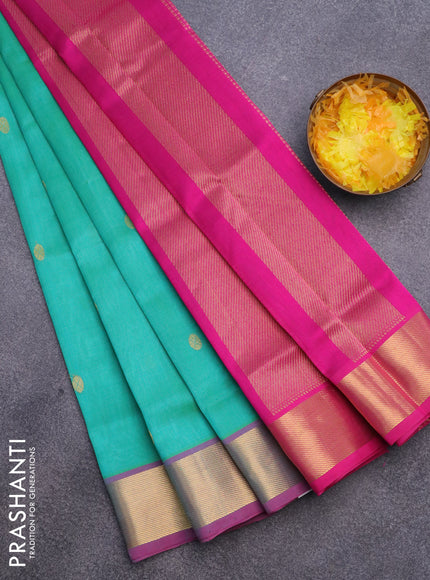 Silk cotton saree green and pink with zari woven buttas and zari woven border