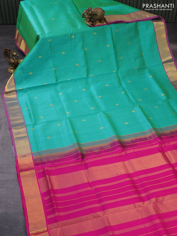 Silk cotton saree green and pink with zari woven buttas and zari woven border