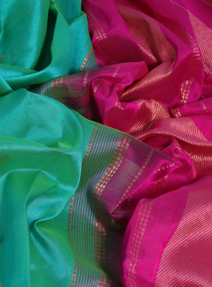 Silk cotton saree green and pink with zari woven buttas and zari woven border