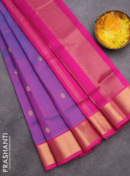 Silk cotton saree dual shade of bluish pink and pink with zari woven buttas and zari woven border