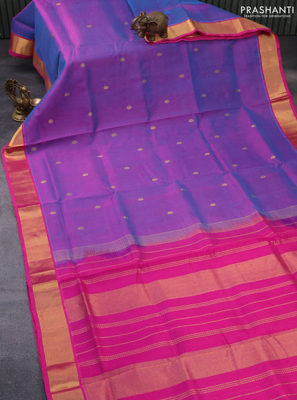 Silk cotton saree dual shade of bluish pink and pink with zari woven buttas and zari woven border