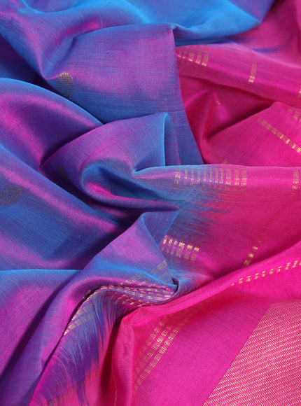 Silk cotton saree dual shade of bluish pink and pink with zari woven buttas and zari woven border