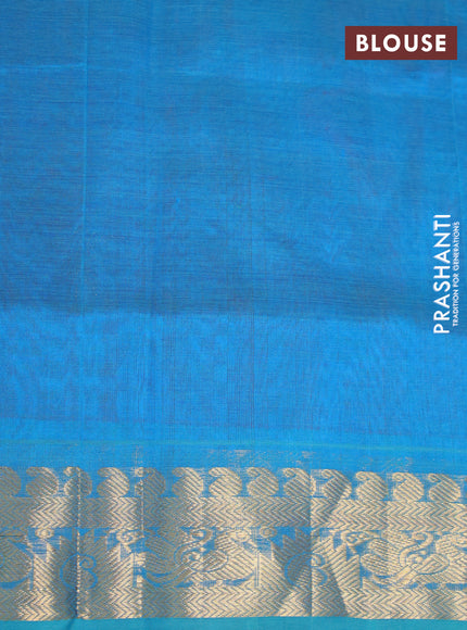 Silk cotton saree dual shade of bluish maroon and cs blue with zari woven buttas and annam zari woven border