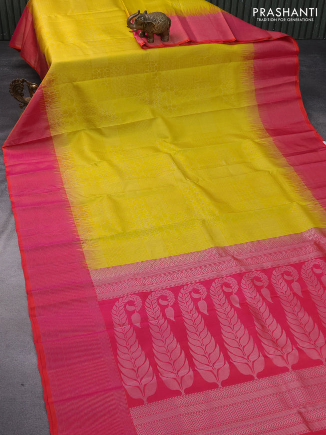 Silk cotton saree pink and teal blue with zari woven buttas and annam zari woven border