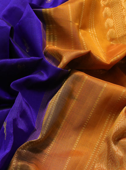 Silk cotton saree blue and mango yellow with zari woven buttas and annam zari woven border