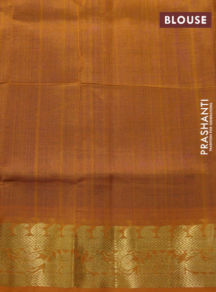 Silk cotton saree blue and mango yellow with zari woven buttas and annam zari woven border