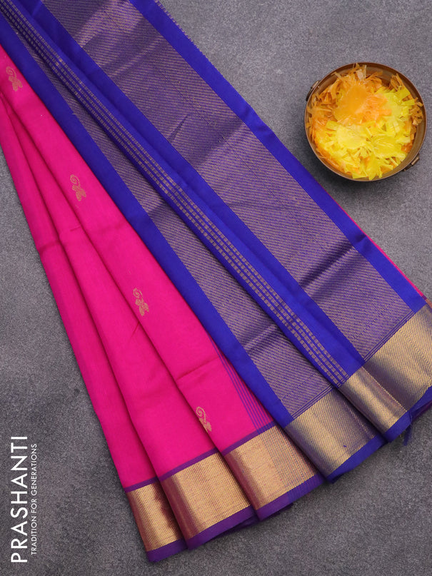 Silk cotton saree pink and blue with zari woven buttas and zari woven border