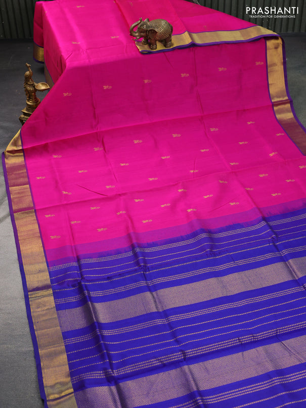 Silk cotton saree pink and blue with zari woven buttas and zari woven border