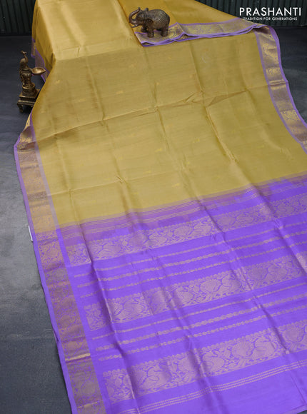 Silk cotton saree yellow and lavender with zari woven buttas and annam zari woven border