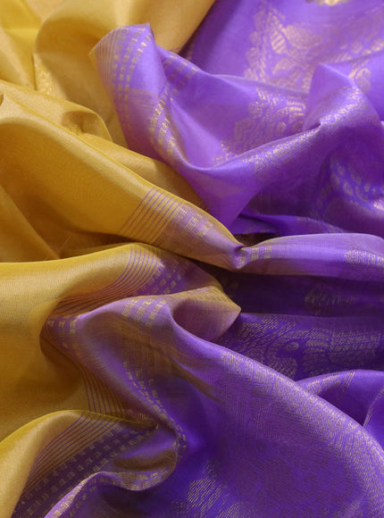 Silk cotton saree yellow and lavender with zari woven buttas and annam zari woven border