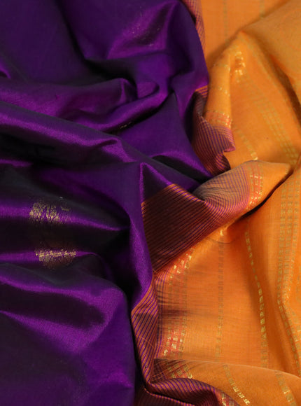 Silk cotton saree purple and mango yellow with zari woven paisley buttas and paisley zari woven border