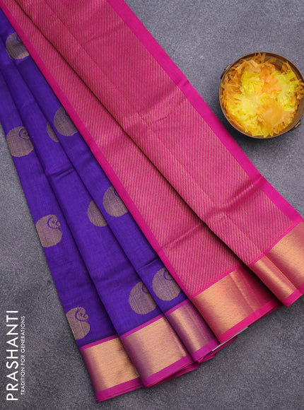 Silk cotton saree violet shade and pink with paisley zari woven buttas and zari woven border