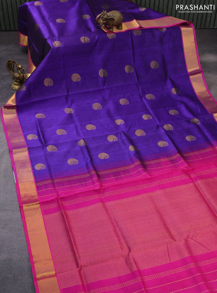 Silk cotton saree violet shade and pink with paisley zari woven buttas and zari woven border