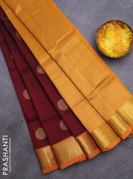 Silk cotton saree maroon and mango yellow with rudhraksha zari woven buttas and zari woven border