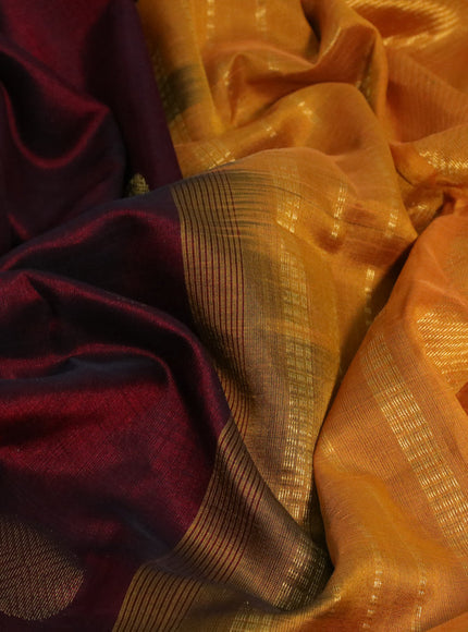 Silk cotton saree maroon and mango yellow with rudhraksha zari woven buttas and zari woven border