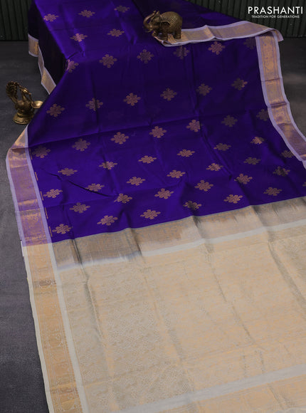 Silk cotton saree blue and cream with zari woven buttas and annam zari woven border