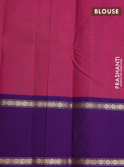 Kanchi cotton saree magenta pink and violet with allover zari woven stripes pattern and rettapet zari woven border