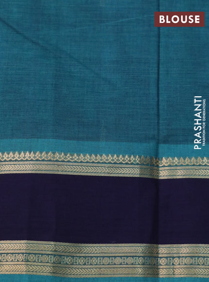 Kanchi cotton saree peacock green and navy blue with zari woven buttas and rettapet zari woven border