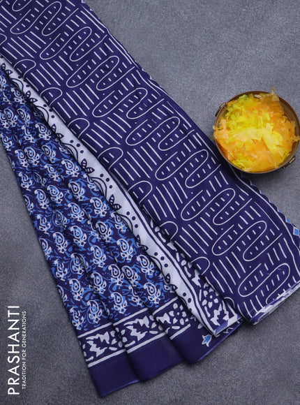 Jaipur cotton saree dark blue with allover dabu prints and printed border