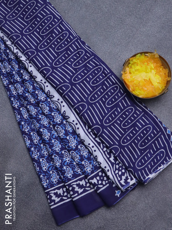 Jaipur cotton saree dark blue with allover dabu prints and printed border