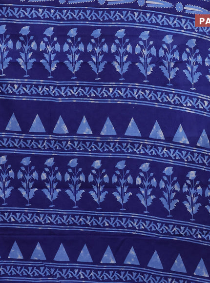 Jaipur cotton saree blue with allover prints and printed border