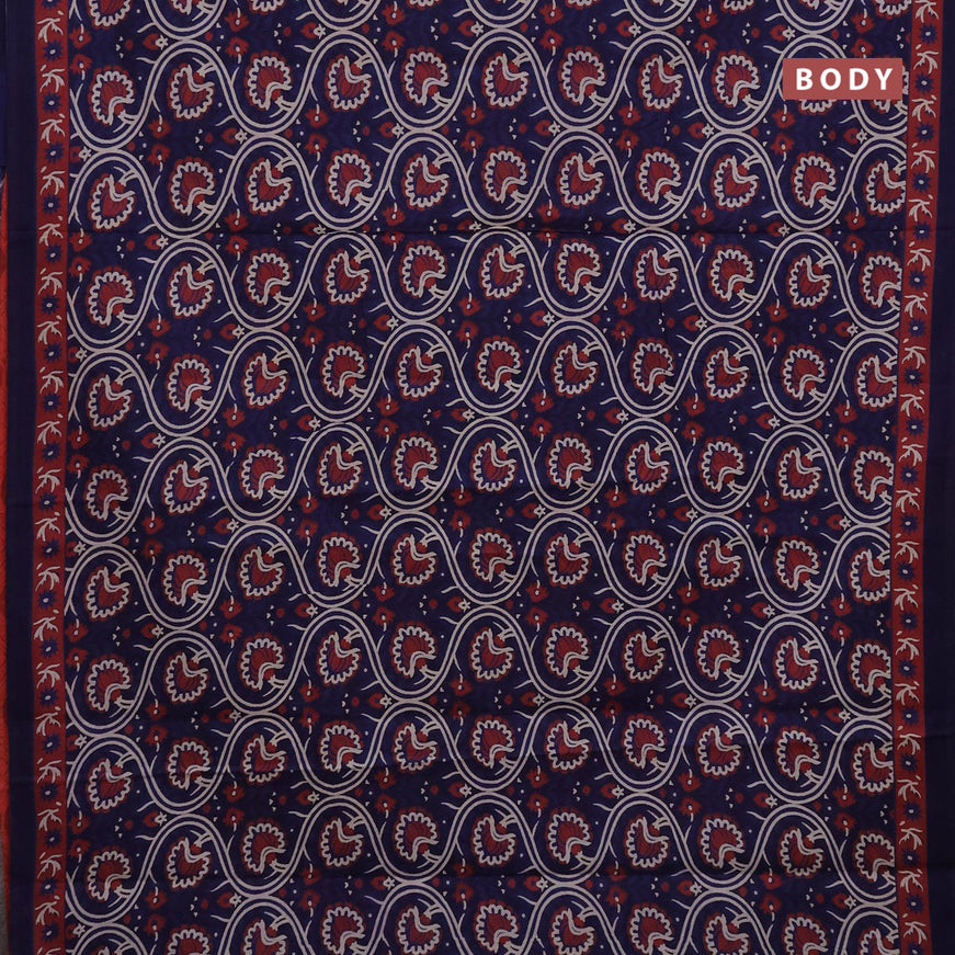 Jaipur cotton saree dark blue with allover kalamkari prints and printed border