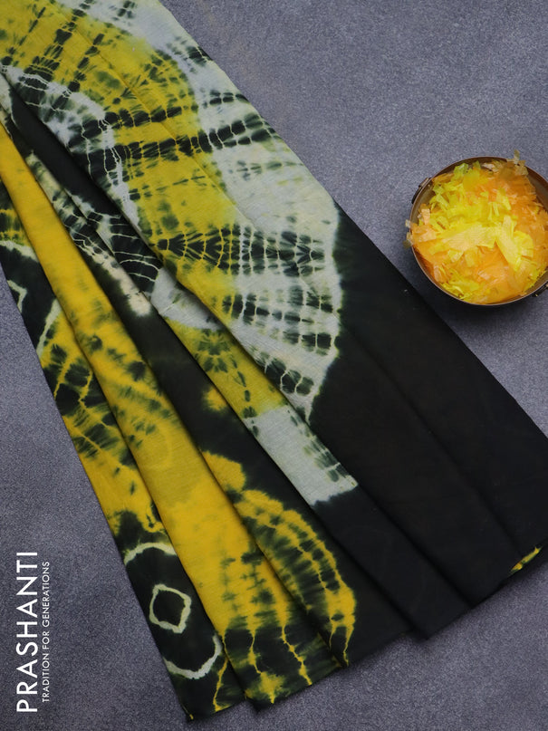 Jaipur cotton saree yellow and black with allover batik prints in borderless style