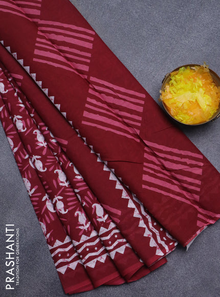 Jaipur cotton saree maroon with allover dabu prints and printed border