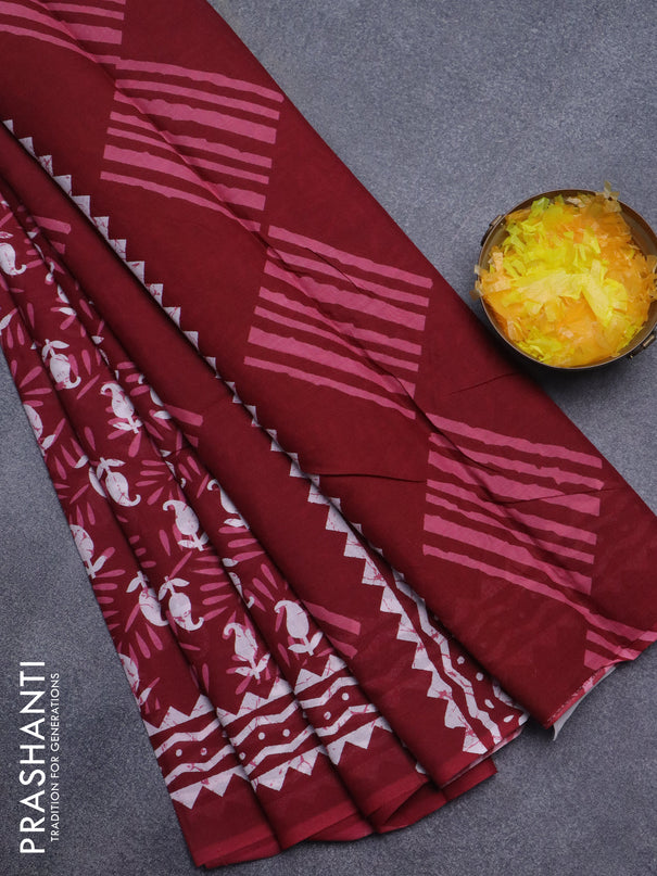 Jaipur cotton saree maroon with allover dabu prints and printed border