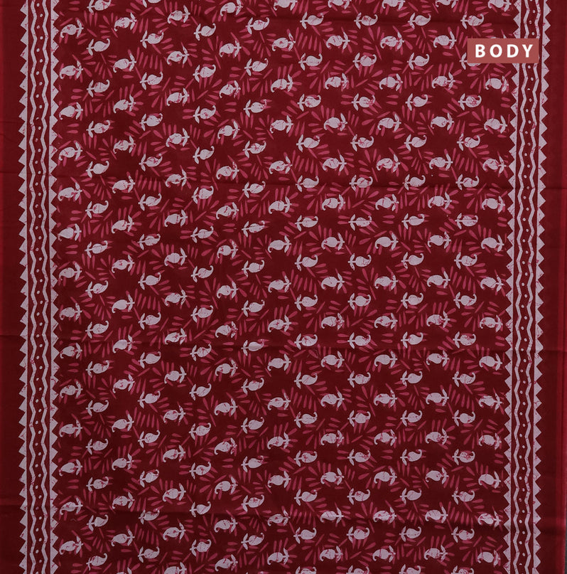 Jaipur cotton saree maroon with allover dabu prints and printed border