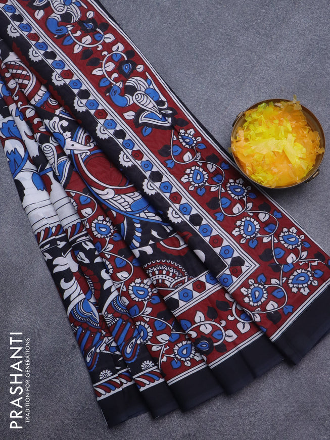 Jaipur cotton saree off white and black with allover kalamkari prints and simple border