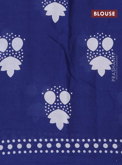 Jaipur cotton saree blue with allover prints and simple border