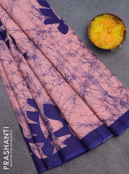 Jaipur cotton saree peach pink and blue with allover prints and simple border