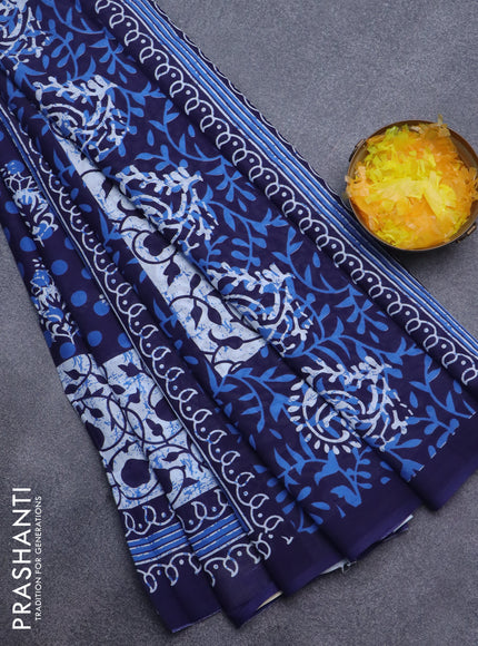 Jaipur cotton saree dark blue with allover prints and printed border