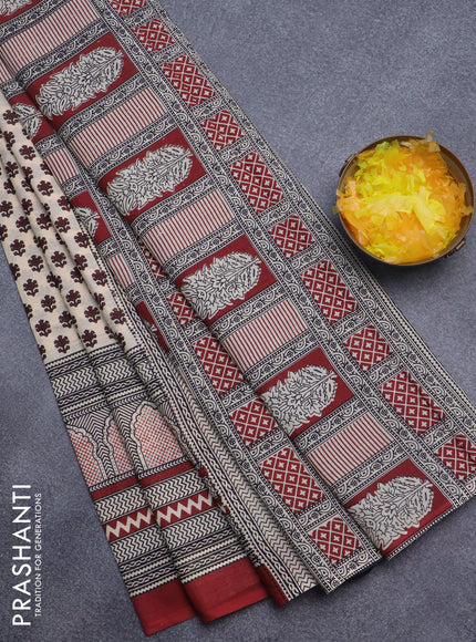 Jaipur cotton saree sandal and maroon with allover butta prints and printed border