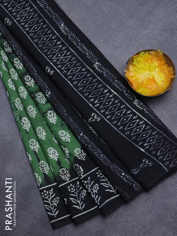 Jaipur cotton saree green and black with allover floral butta prints and printed border