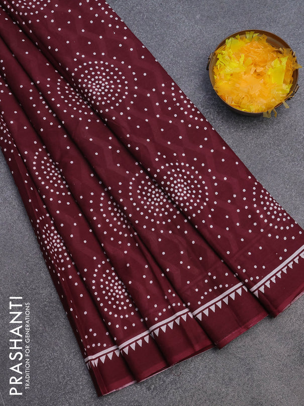 Jaipur cotton partly saree maroon with allover prints and simple border