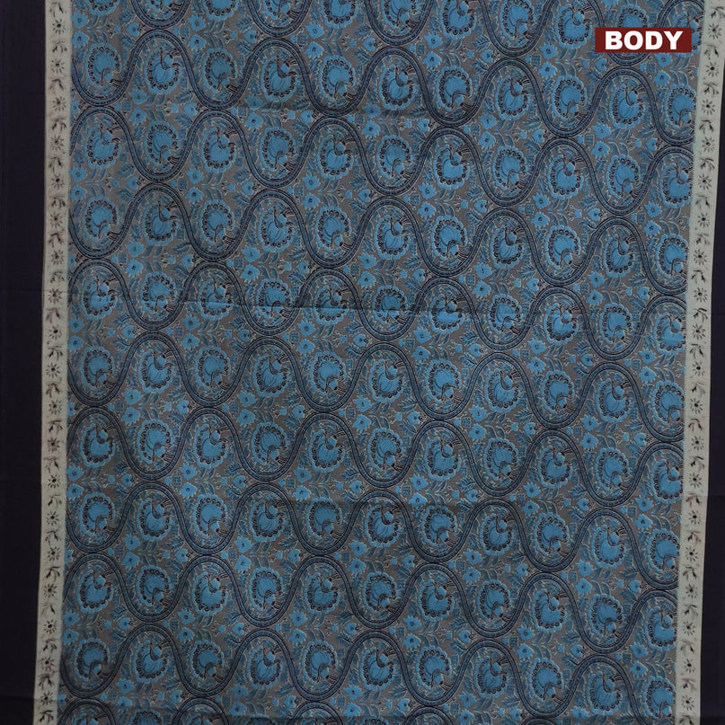 Jaipur cotton saree grey shade and dark navy blue with allover kalamkari prints and simple border