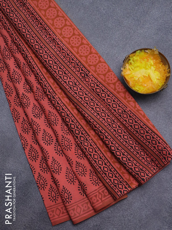 Jaipur cotton saree orange with butta prints and printed border