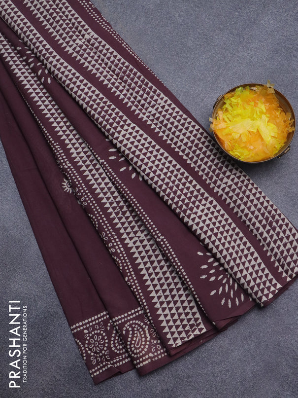 Jaipur cotton saree wine shade with butta prints and printed border