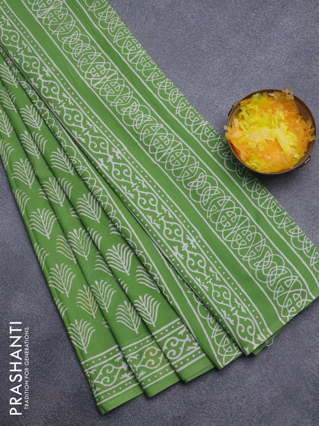 Jaipur cotton saree light green with butta prints and printed border