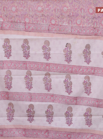 Jaipur cotton saree peach shade and pastel pink with allover kalamkari prints and printed border