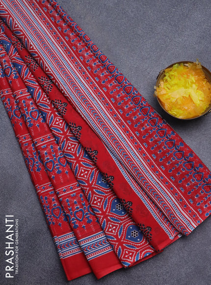 Jaipur cotton saree cs blue and red with floral butta prints and printed border