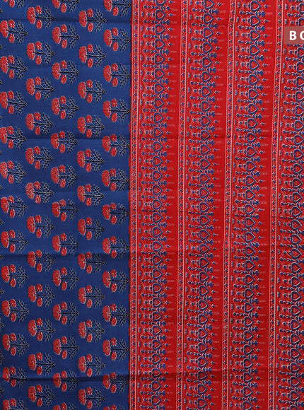 Jaipur cotton saree cs blue and red with floral butta prints and printed border