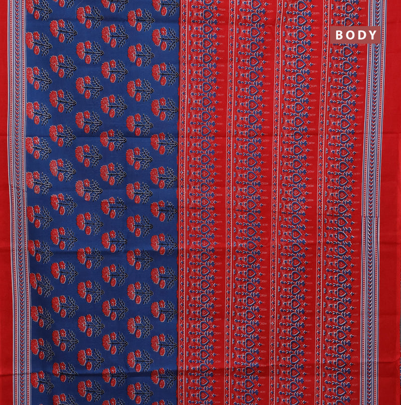 Jaipur cotton saree cs blue and red with floral butta prints and printed border