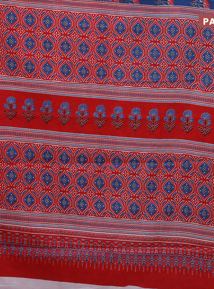 Jaipur cotton saree cs blue and red with floral butta prints and printed border