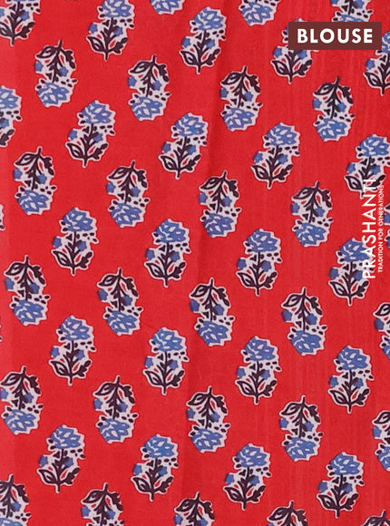 Jaipur cotton saree cs blue and red with floral butta prints and printed border